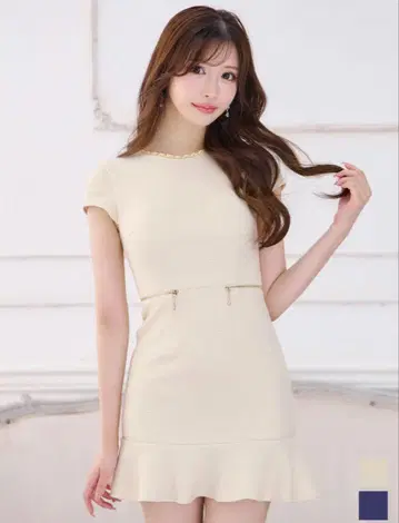 JEWELS 쥬얼스 허리 지퍼 와플 타이트 머메이드 미니 드레스
