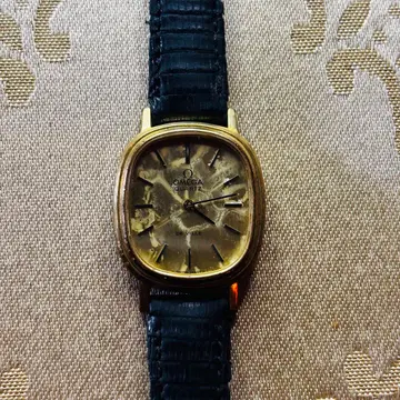 OMEGA 데빌 2 바늘 여성용 쿼츠 손목시계 골드 블랙 가죽