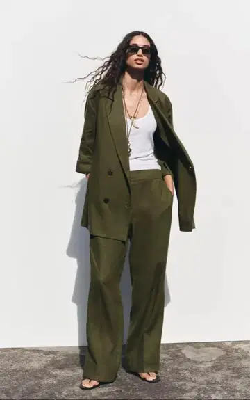 [ 새상품 ZARA 완판템 ] 더블 블렌드 린넨 블렌드 블레이저 XS