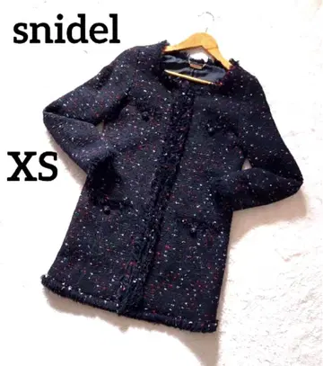 Snidel 스나이델 트위드 노카라 롱 자켓 블랙 XS