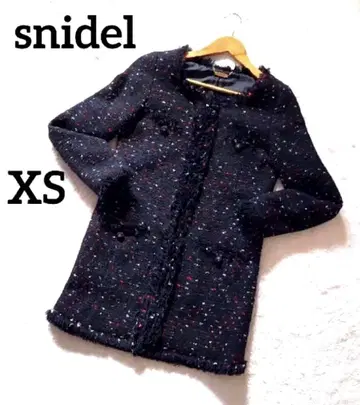 Snidel 스나이델 트위드 노카라 롱 자켓 블랙 XS
