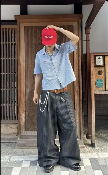 Bless U 스트라이프 배기 데님 팬츠 cityboy