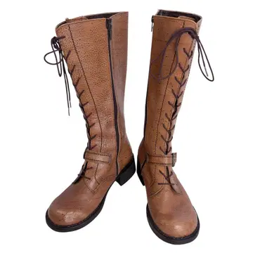 키다리 아저씨 롱 부츠 레이스업 브라운 23.5 가죽 지퍼