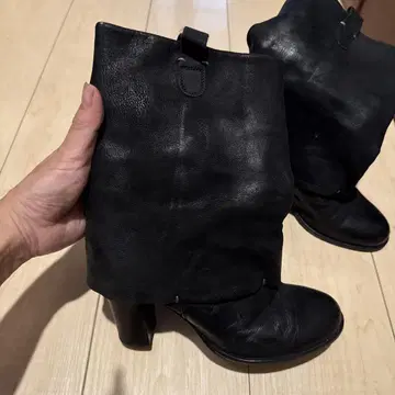 블랙 가죽 롱 부츠 힐 7cm