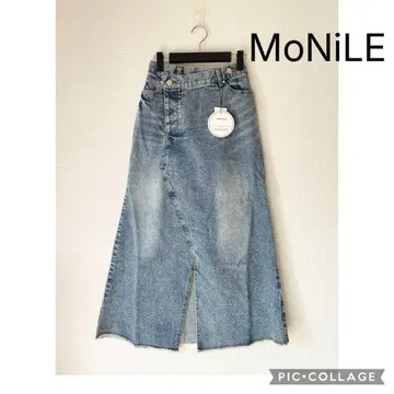 [ 새상품 ] 모니레 비대칭 데님 머메이드 스커트 슬릿 프린지
