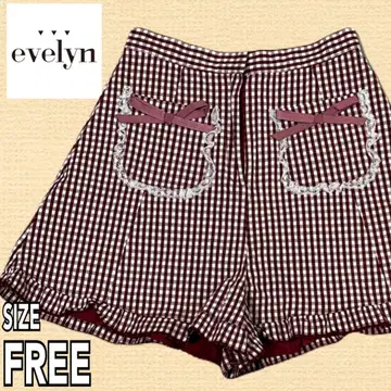 evelyn 깅엄 체크 큐롯 팬츠 리본 빨간색/화이트 FREE