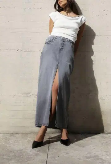 ZARA 자라 데님 슬릿 스커트 그레이 XS Z1975