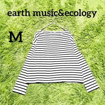 [ 어스 뮤직 앤 이콜로지 ] 보더 티셔츠 M 화이트 네이비