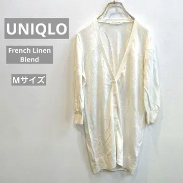 [ UNIQLO ] 프렌치 린넨 브랜드 아이보리 V넥 가디건 얇은 소재