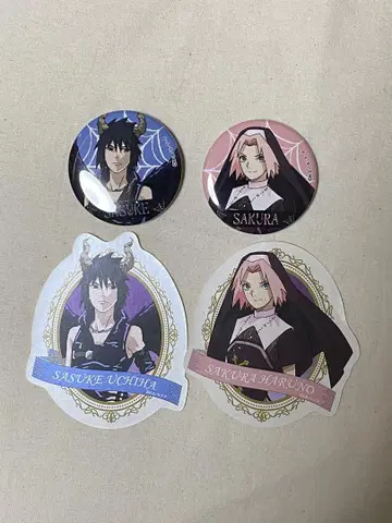 NARUTO 할로윈 사스케 사쿠라 캔뱃지 스티커 세트