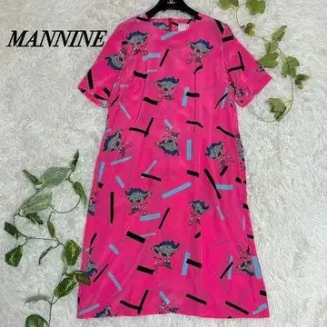 MANNINE 핑크 공룡 프린트 반팔 원피스 나인