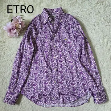 컨디션 최상 ETRO 올 패턴 페이즐리 긴팔 셔츠 사이즈 M 퍼플 화이트