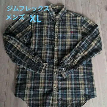 남성용 짐플렉스 체크 무늬 긴팔 셔츠 (빨간색 로고 자수) XL