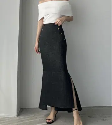 새상품 린넨 라이크 마린 슬릿 머메이드 스커트 차콜 그레이