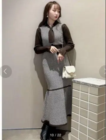더즈린 헤링본 태국 파스텔 니트 원피스 머메이드 브라운