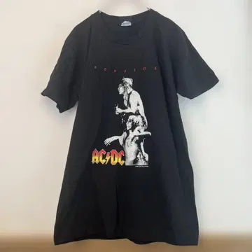 US 구제 의류 AC/DC Bonfire 블랙 T셔츠