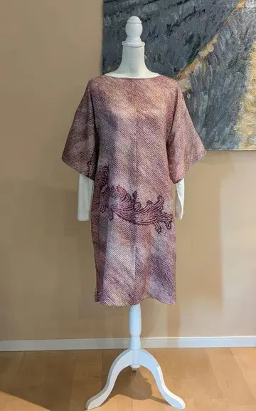 순수 실크 총시보리 기모노 리메이크 풀오버 원피스 반팔