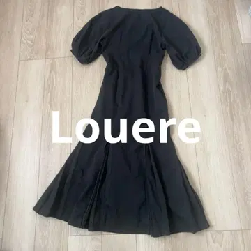 Louere 블랙 롱 원피스 밑단 플리츠 5부 소매