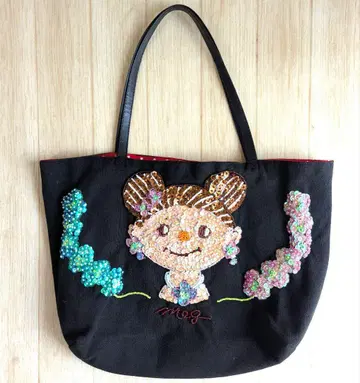 curly collection 백 스팽글 자수 토트백 블랙
