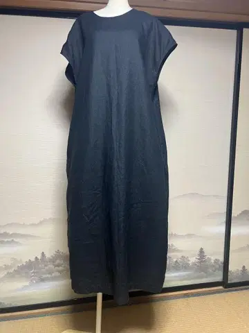 무인양품 린넨 100% 슬리브리스 롱 원피스 블랙 XXL