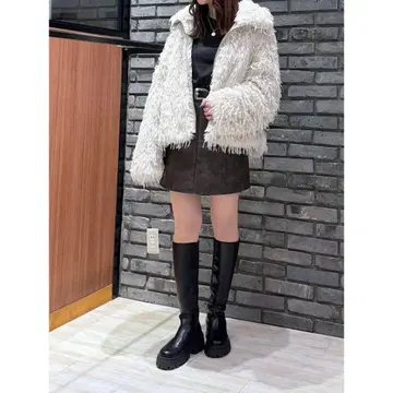 PAGEBOY 샌드 빈티지 가죽 스커트