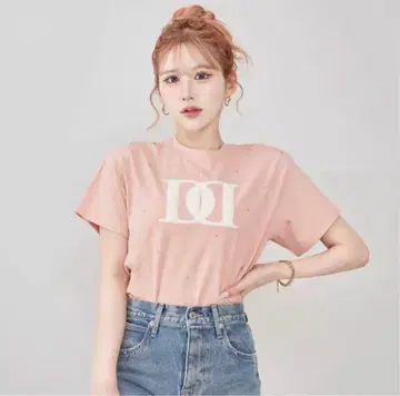 다리치 퀼팅 아플리케 비쥬 T셔츠 핑크