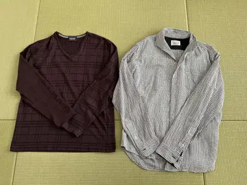 다크 레드 체크 무늬 V넥 긴팔 셔츠