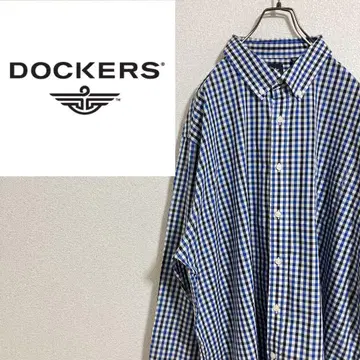 [자수] DOCKERS 다커스 버튼 다운 긴팔 셔츠 체크 파랑 XXL
