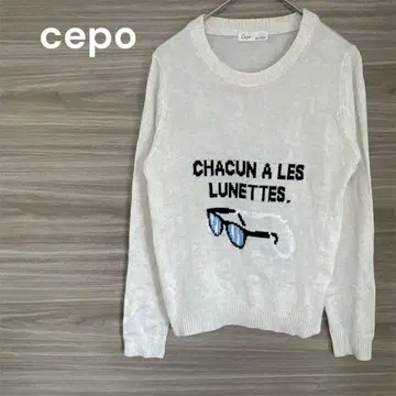 cepo [ M ] 화이트 니트 스웨터 긴팔 안경 크루넥