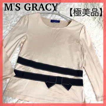 새상품급 에무즈그레이시 티셔츠 긴팔 리본 상의 베이지 M