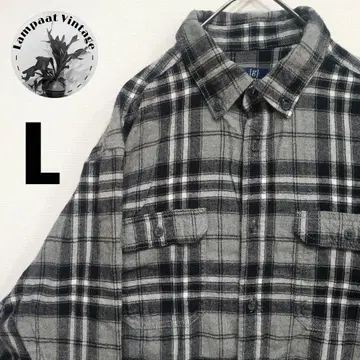 US 구제 의류 플란넬 셔츠 george 블랙 그레이 L