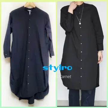 [ styiro ] 밴드 카라 백 개더 셔츠 원피스 블랙