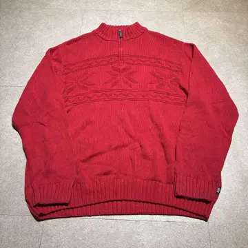 Chaps 스웨터 니트 빨간색 레드 코튼 하프 지퍼 XL