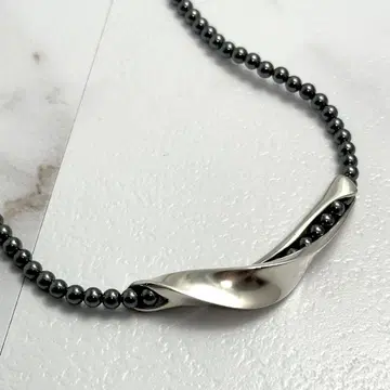 GEORG JENSEN HaH 각인 실버 펜던트 헤마타이트 목걸이