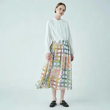보르지 2024 SS 체크 프린트 턱 볼륨 개더 스커트