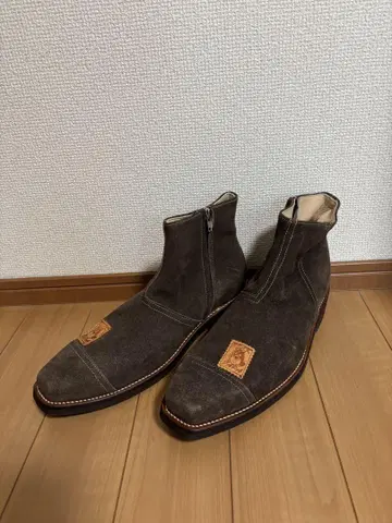 미사용품 천연 가죽 다크 브라운 스웨이드 지퍼 부츠 vibram