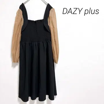 DAZY plus 원피스 종아리 기장 시스루 소매 스퀘어 넥 1XL