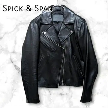 Spick & Span 블랙 양가죽 가죽 더블 라이더 자켓
