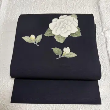 미사용 순수 실크 나고야 오비 시오제 치자꽃 패턴 코몬 츠무기 등에