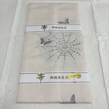 미사용 순수 실크 나고야 오비 거미줄에 나비 패턴 코몬  등에