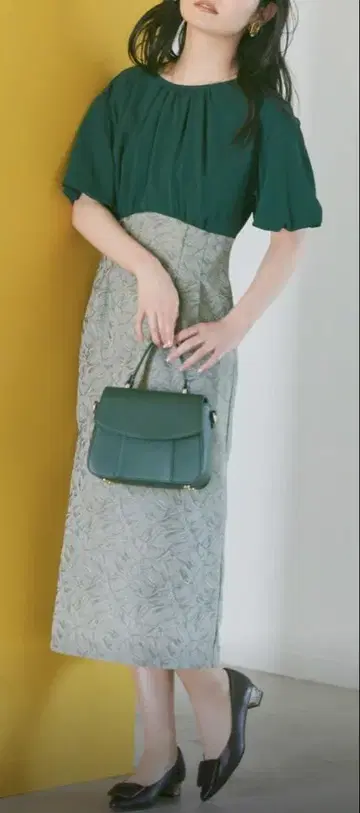 택 포함 미사용 새상품 cohina 자카드 도킹 원피스 그린 그린
