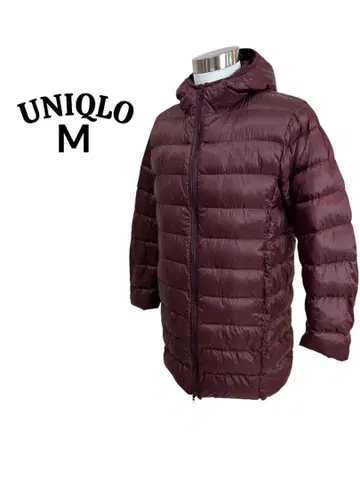 UNIQLO 버건디 프리미엄 다운 코트 롱 벤치 코트 후드 부착