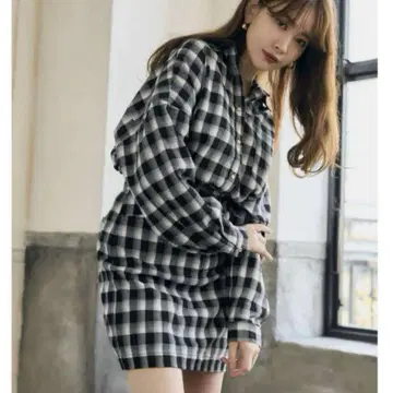 Herlipto 오버사이즈 체크 셔츠 셋업