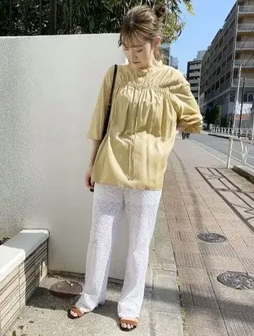 스픽 앤 스팬 리본 포함 개더 블라우스 F 새상품급