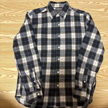 BEAMS 플란넬 셔츠 S 네이비 계열 체크 무늬
