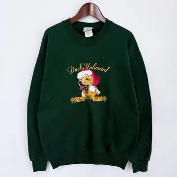 해외 구제 의류 자수 도그 산타 모자 강아지 맨투맨 그린 M 사이즈