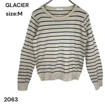 GLACIER 그라시아 니트 셔츠 상의 보더 긴팔 M 멋짐