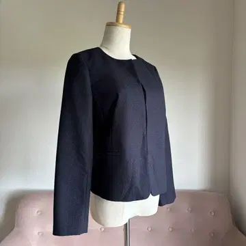 내추럴 뷰티 베이직 트위드 노카라 자켓 S 네이비 라메