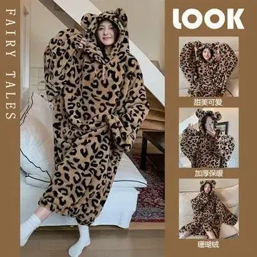 할로윈 코스프레 룸웨어 인형옷 복슬복슬 레오파드 귀 파자마 원피스