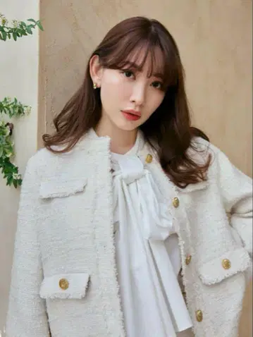 Herlipto 실키 화이트 트위드 재킷 S